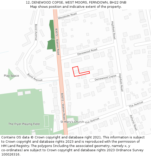 12, DENEWOOD COPSE, WEST MOORS, FERNDOWN, BH22 0NB: Location map and indicative extent of plot