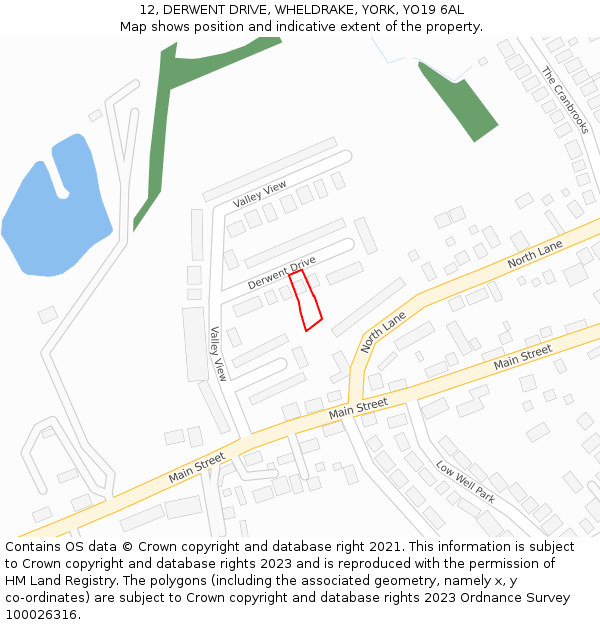 12, DERWENT DRIVE, WHELDRAKE, YORK, YO19 6AL: Location map and indicative extent of plot