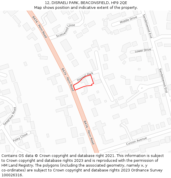 12, DISRAELI PARK, BEACONSFIELD, HP9 2QE: Location map and indicative extent of plot