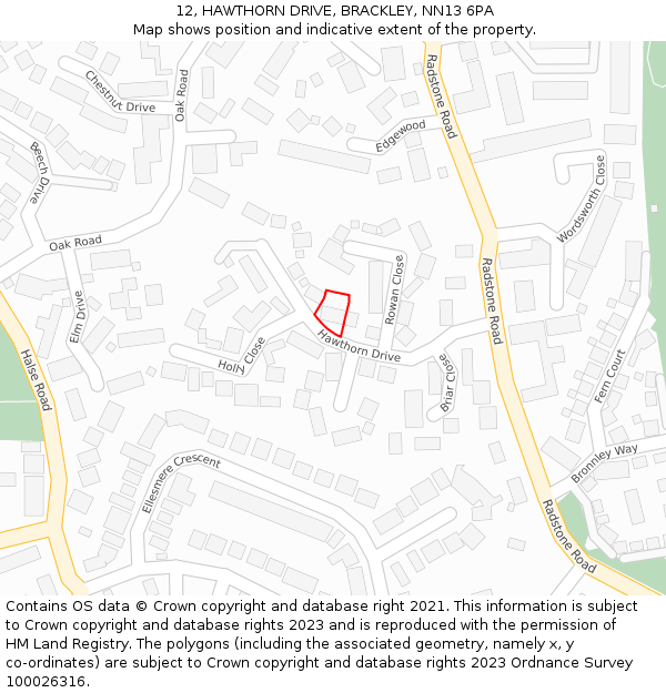 12, HAWTHORN DRIVE, BRACKLEY, NN13 6PA: Location map and indicative extent of plot