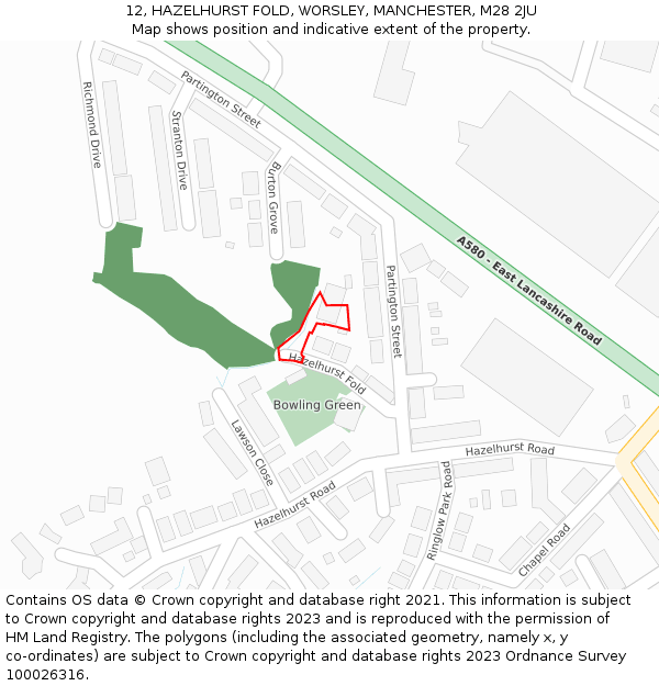 12, HAZELHURST FOLD, WORSLEY, MANCHESTER, M28 2JU: Location map and indicative extent of plot