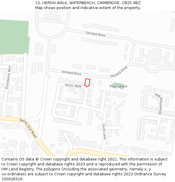 12, HERON WALK, WATERBEACH, CAMBRIDGE, CB25 9BZ: Location map and indicative extent of plot