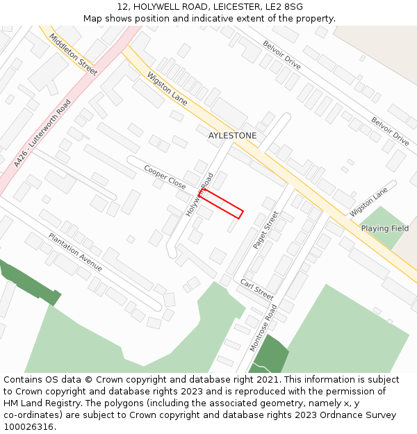 12, HOLYWELL ROAD, LEICESTER, LE2 8SG: Location map and indicative extent of plot