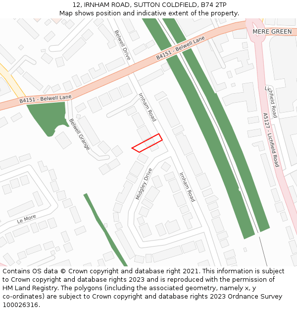 12, IRNHAM ROAD, SUTTON COLDFIELD, B74 2TP: Location map and indicative extent of plot