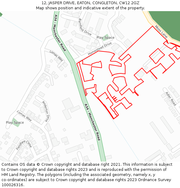 12, JASPER DRIVE, EATON, CONGLETON, CW12 2GZ: Location map and indicative extent of plot