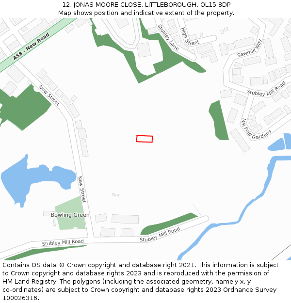 12, JONAS MOORE CLOSE, LITTLEBOROUGH, OL15 8DP: Location map and indicative extent of plot