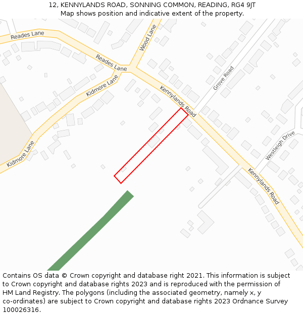 12, KENNYLANDS ROAD, SONNING COMMON, READING, RG4 9JT: Location map and indicative extent of plot