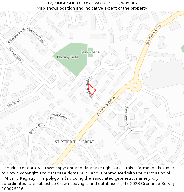 12, KINGFISHER CLOSE, WORCESTER, WR5 3RY: Location map and indicative extent of plot