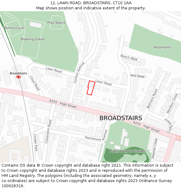 12, LAWN ROAD, BROADSTAIRS, CT10 1AA: Location map and indicative extent of plot