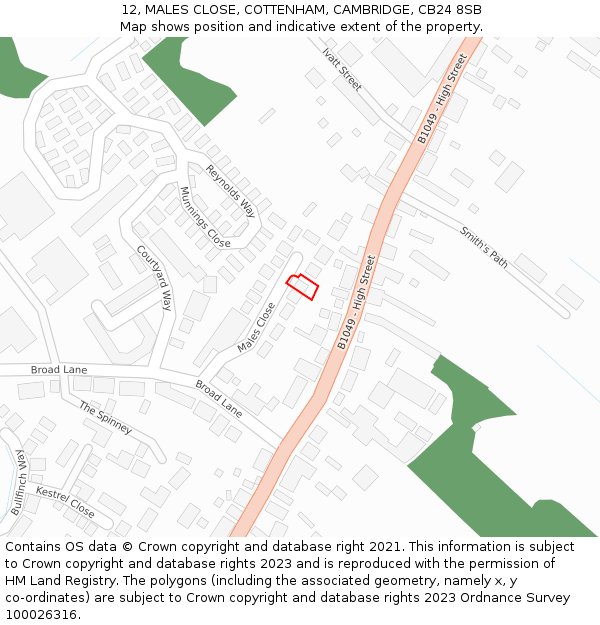 12, MALES CLOSE, COTTENHAM, CAMBRIDGE, CB24 8SB: Location map and indicative extent of plot