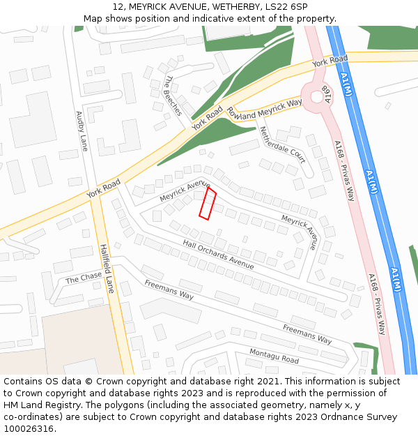 12, MEYRICK AVENUE, WETHERBY, LS22 6SP: Location map and indicative extent of plot