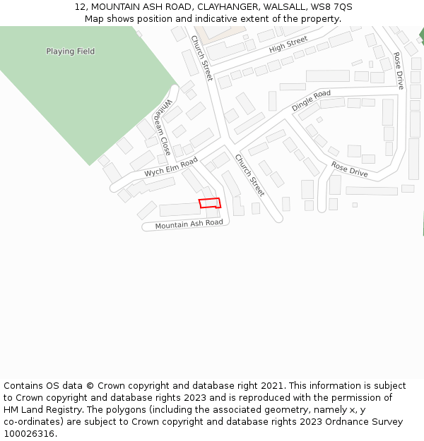 12, MOUNTAIN ASH ROAD, CLAYHANGER, WALSALL, WS8 7QS: Location map and indicative extent of plot