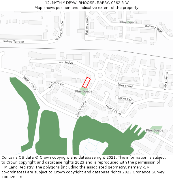 12, NYTH Y DRYW, RHOOSE, BARRY, CF62 3LW: Location map and indicative extent of plot