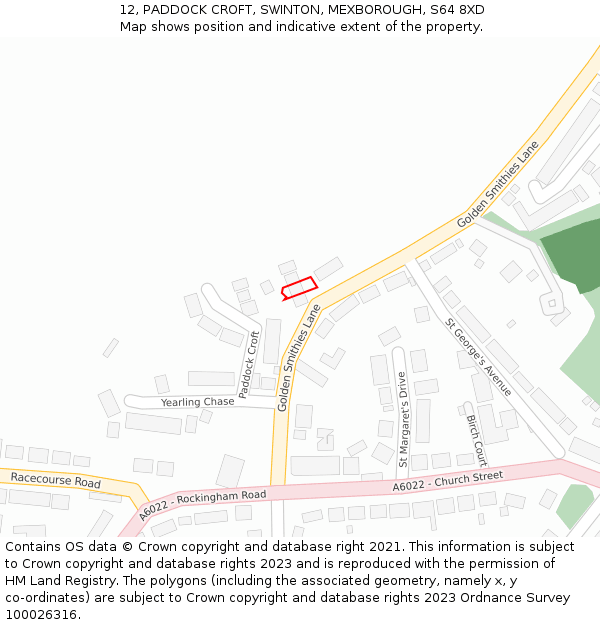 12, PADDOCK CROFT, SWINTON, MEXBOROUGH, S64 8XD: Location map and indicative extent of plot