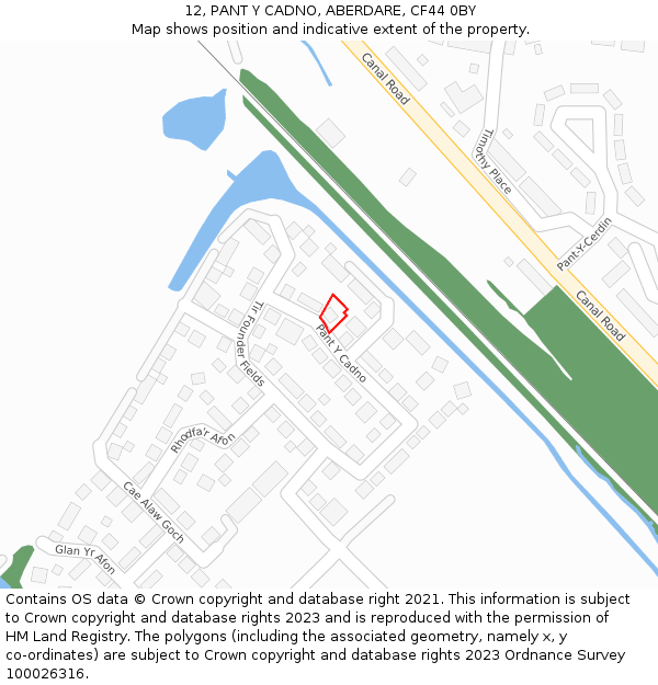 12, PANT Y CADNO, ABERDARE, CF44 0BY: Location map and indicative extent of plot