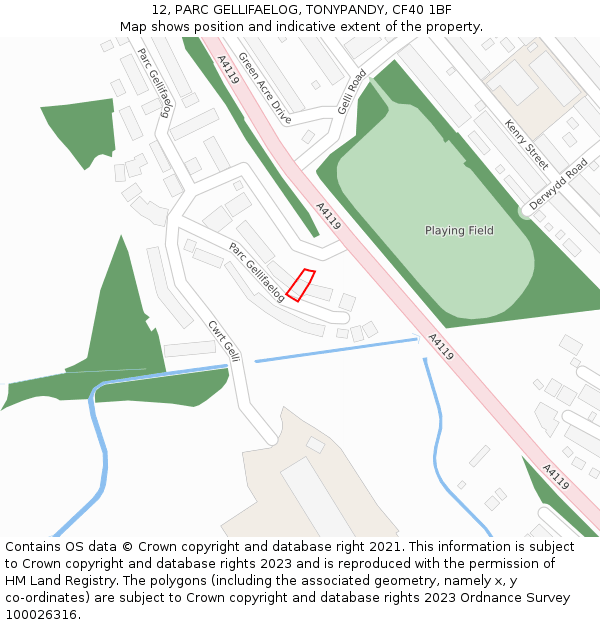 12, PARC GELLIFAELOG, TONYPANDY, CF40 1BF: Location map and indicative extent of plot