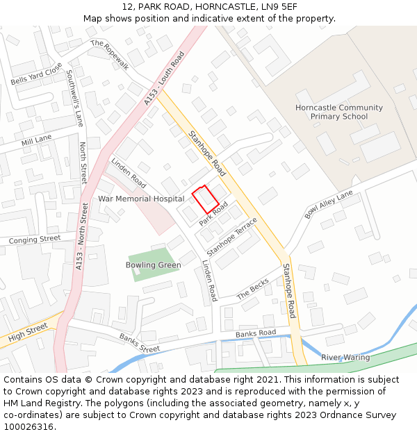 12, PARK ROAD, HORNCASTLE, LN9 5EF: Location map and indicative extent of plot