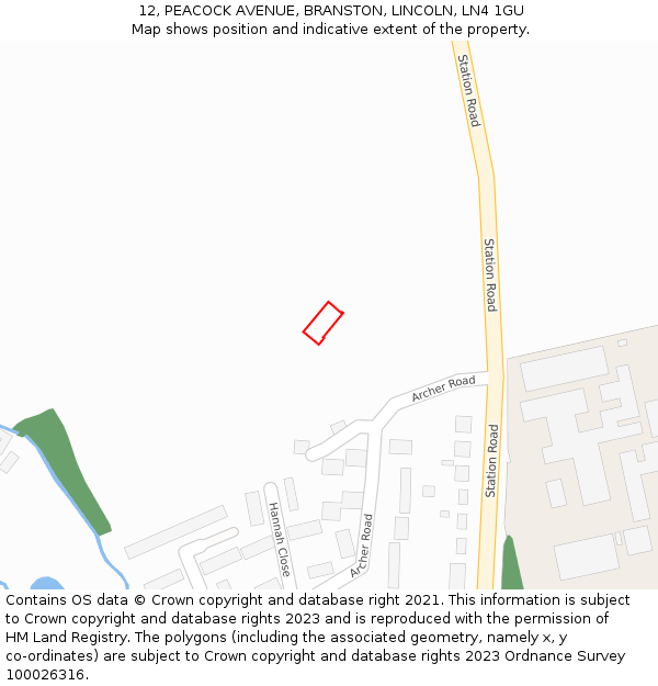 12, PEACOCK AVENUE, BRANSTON, LINCOLN, LN4 1GU: Location map and indicative extent of plot