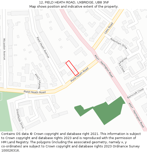 12, PIELD HEATH ROAD, UXBRIDGE, UB8 3NF: Location map and indicative extent of plot