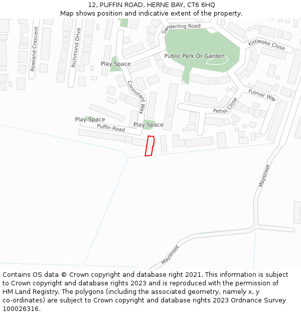 12, PUFFIN ROAD, HERNE BAY, CT6 6HQ: Location map and indicative extent of plot