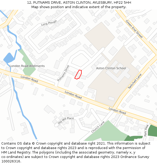 12, PUTNAMS DRIVE, ASTON CLINTON, AYLESBURY, HP22 5HH: Location map and indicative extent of plot