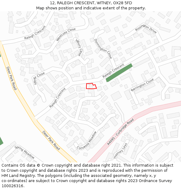 12, RALEGH CRESCENT, WITNEY, OX28 5FD: Location map and indicative extent of plot