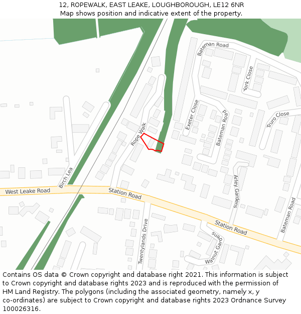 12, ROPEWALK, EAST LEAKE, LOUGHBOROUGH, LE12 6NR: Location map and indicative extent of plot