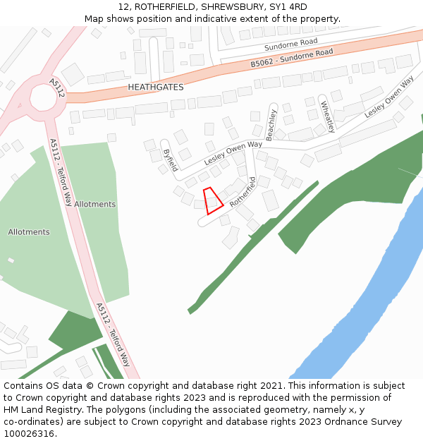 12, ROTHERFIELD, SHREWSBURY, SY1 4RD: Location map and indicative extent of plot