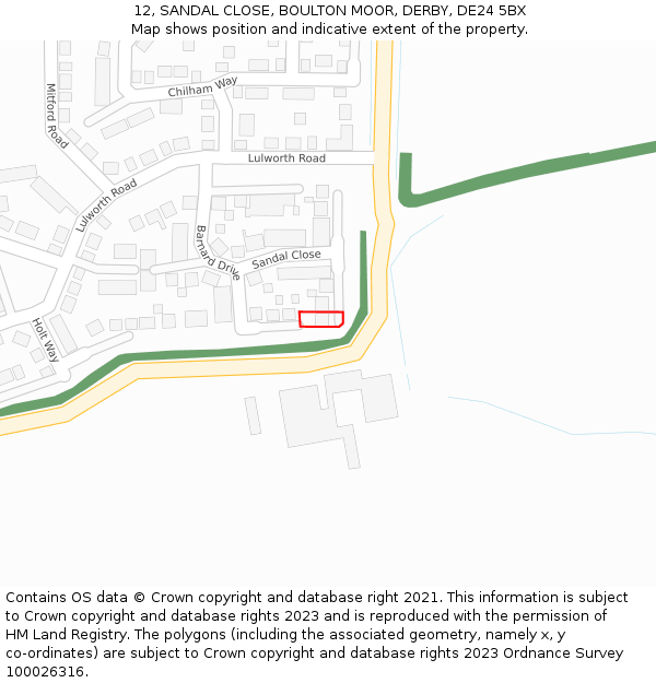 12, SANDAL CLOSE, BOULTON MOOR, DERBY, DE24 5BX: Location map and indicative extent of plot