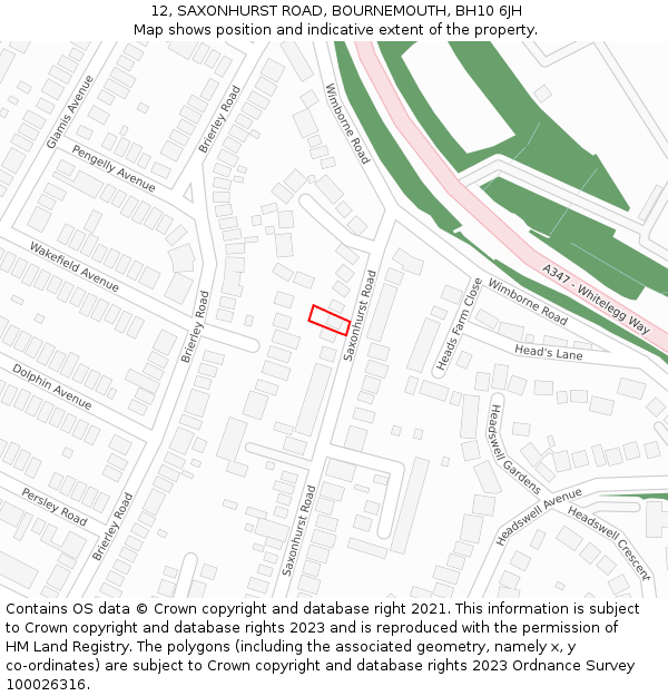 12, SAXONHURST ROAD, BOURNEMOUTH, BH10 6JH: Location map and indicative extent of plot