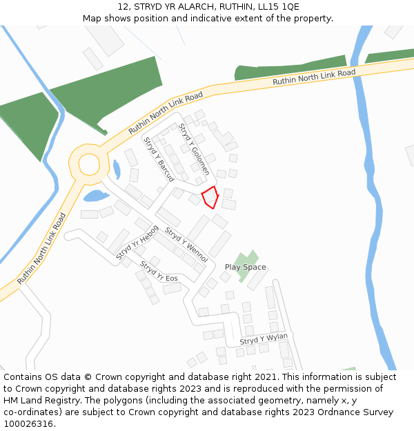 12, STRYD YR ALARCH, RUTHIN, LL15 1QE: Location map and indicative extent of plot