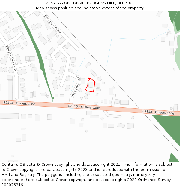 12, SYCAMORE DRIVE, BURGESS HILL, RH15 0GH: Location map and indicative extent of plot