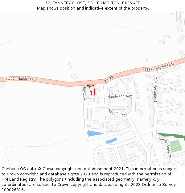 12, TANNERY CLOSE, SOUTH MOLTON, EX36 4FB: Location map and indicative extent of plot