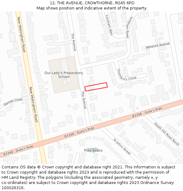 12, THE AVENUE, CROWTHORNE, RG45 6PD: Location map and indicative extent of plot