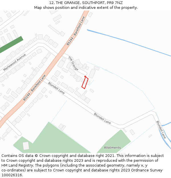 12, THE GRANGE, SOUTHPORT, PR9 7NZ: Location map and indicative extent of plot