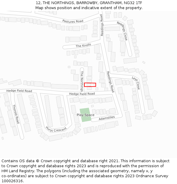 12, THE NORTHINGS, BARROWBY, GRANTHAM, NG32 1TF: Location map and indicative extent of plot