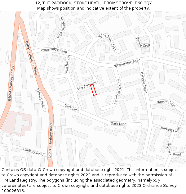 12, THE PADDOCK, STOKE HEATH, BROMSGROVE, B60 3QY: Location map and indicative extent of plot