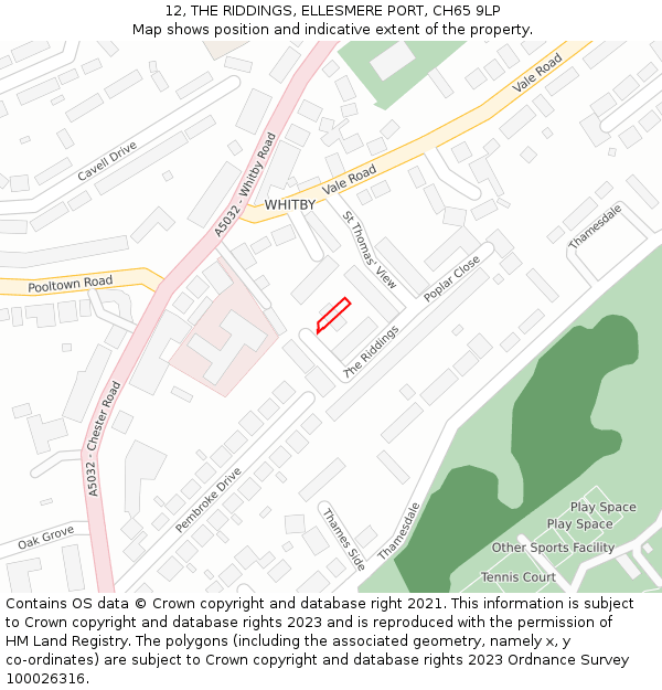 12, THE RIDDINGS, ELLESMERE PORT, CH65 9LP: Location map and indicative extent of plot