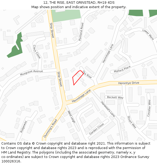 12, THE RISE, EAST GRINSTEAD, RH19 4DS: Location map and indicative extent of plot