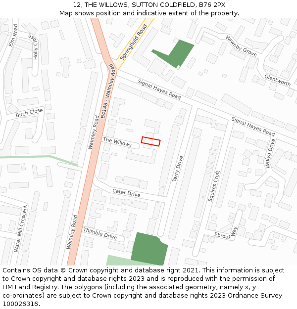 12, THE WILLOWS, SUTTON COLDFIELD, B76 2PX: Location map and indicative extent of plot