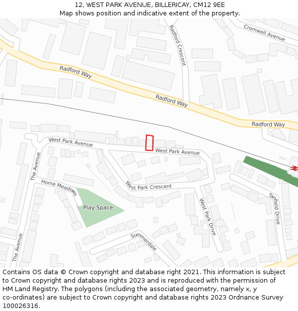 12, WEST PARK AVENUE, BILLERICAY, CM12 9EE: Location map and indicative extent of plot