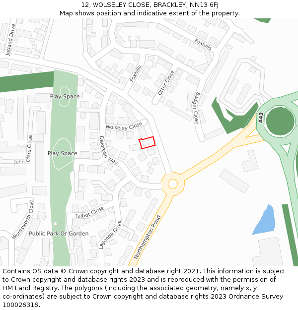 12, WOLSELEY CLOSE, BRACKLEY, NN13 6FJ: Location map and indicative extent of plot