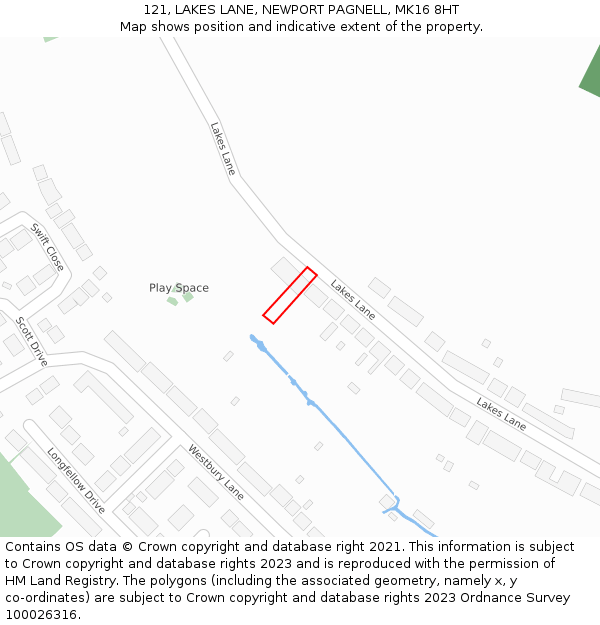 121, LAKES LANE, NEWPORT PAGNELL, MK16 8HT: Location map and indicative extent of plot