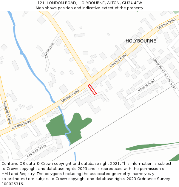 121, LONDON ROAD, HOLYBOURNE, ALTON, GU34 4EW: Location map and indicative extent of plot