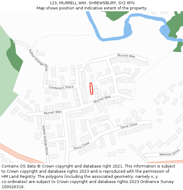 123, MURRELL WAY, SHREWSBURY, SY2 6FN: Location map and indicative extent of plot