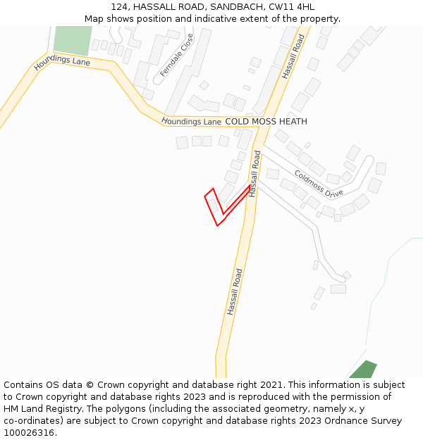 124, HASSALL ROAD, SANDBACH, CW11 4HL: Location map and indicative extent of plot