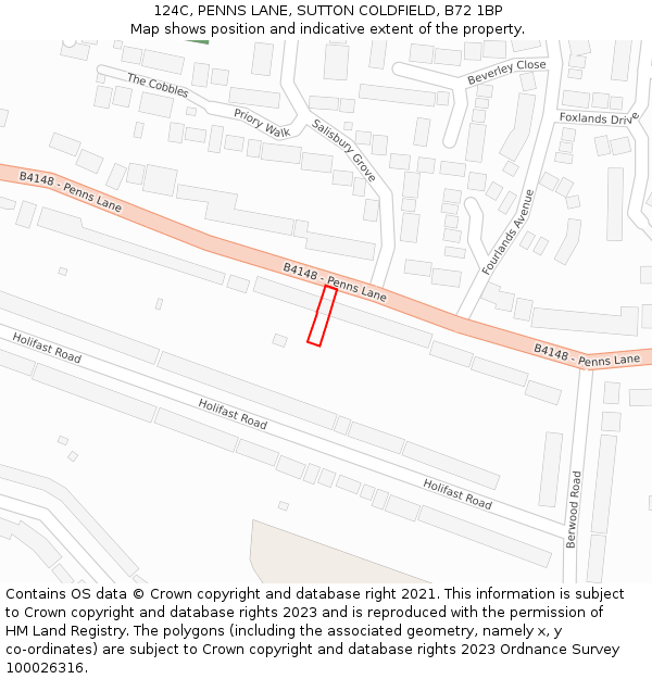 124C, PENNS LANE, SUTTON COLDFIELD, B72 1BP: Location map and indicative extent of plot