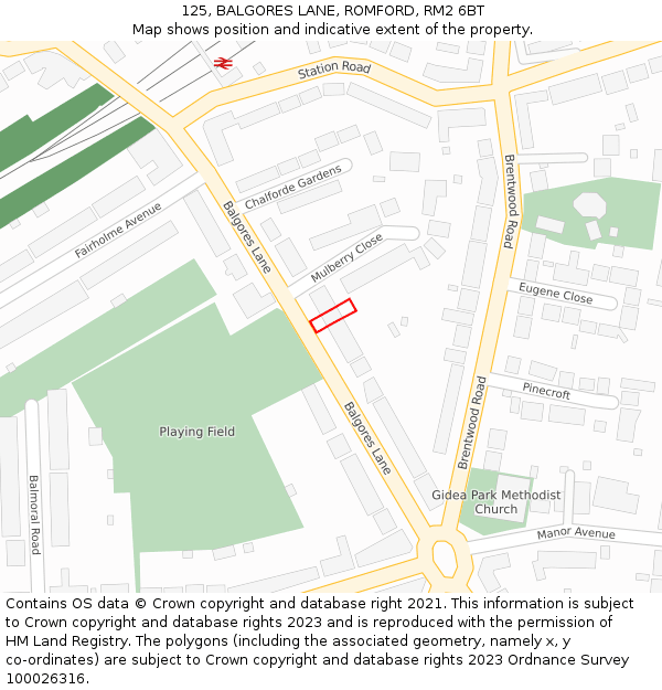 125, BALGORES LANE, ROMFORD, RM2 6BT: Location map and indicative extent of plot