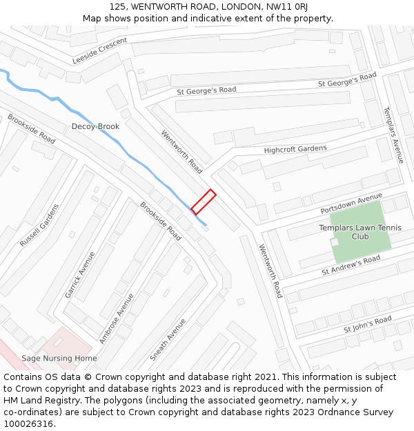 125, WENTWORTH ROAD, LONDON, NW11 0RJ: Location map and indicative extent of plot