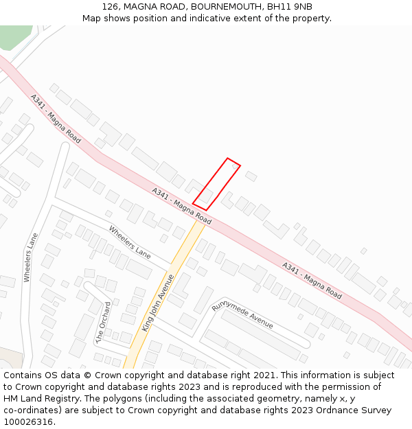 126, MAGNA ROAD, BOURNEMOUTH, BH11 9NB: Location map and indicative extent of plot